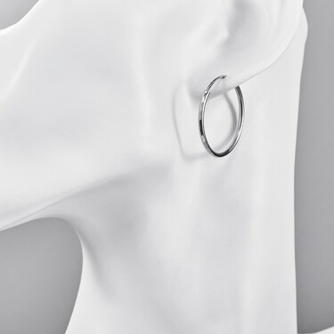 Серебряные классические серьги Кольца / Конго / Круглые с алмазной гранью, родий, 2,5 см