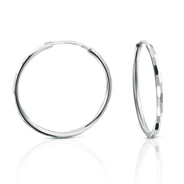 Серебряные классические серьги Кольца / Конго / Круглые с алмазной гранью, родий, 2,5 см