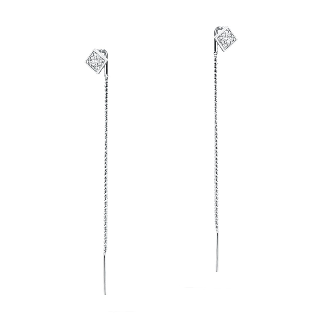 Серьги,Серьги Протяжки,Серьги Продевки,Длинные серьги,Серьги Цепочки,Серебро,с вставкой Фианит Белая цвета,с замком Протяжка,РОССИЯ