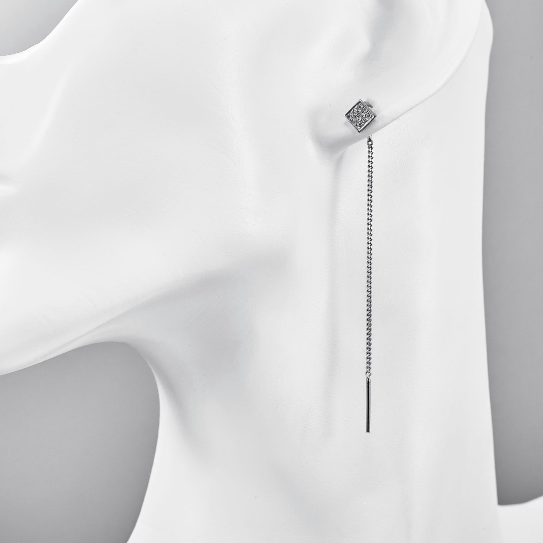 Серьги,Серьги Протяжки,Серьги Продевки,Длинные серьги,Серьги Цепочки,Серебро,с вставкой Фианит Белая цвета,с замком Протяжка,РОССИЯ