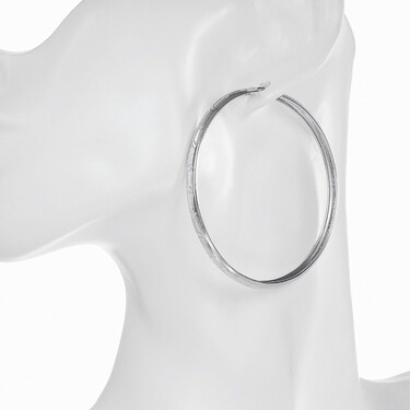 Серебряные классические серьги Кольца / Конго / Круглые с алмазной гранью, диаметр 6 см, родий