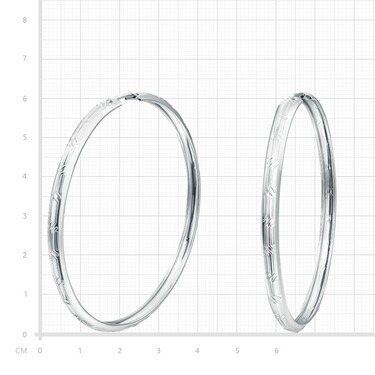 Серебряные классические серьги Кольца / Конго / Круглые с алмазной гранью, диаметр 6 см, родий