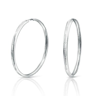 Серебряные классические серьги Кольца / Конго / Круглые с алмазной гранью, диаметр 6 см, родий