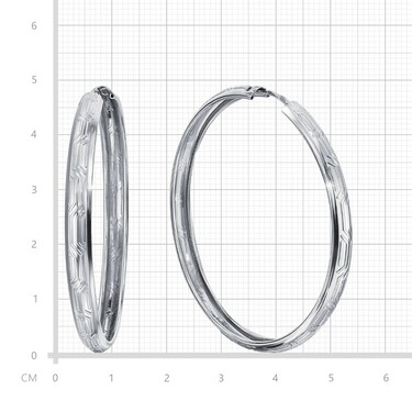 Серебряные классические серьги Кольца / Конго / Круглые с алмазной гранью, диаметр 5 см, родий