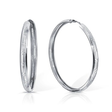 Серебряные классические серьги Кольца / Конго / Круглые с алмазной гранью, диаметр 5 см, родий