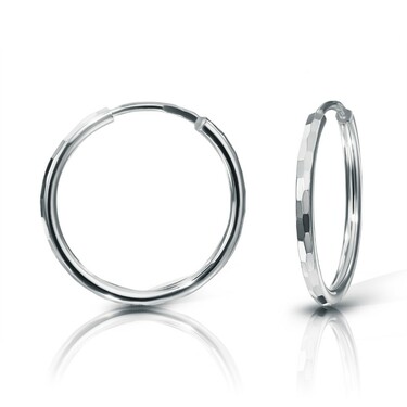 Серебряные классические серьги Кольца / Конго / Круглые с алмазной гранью, родий, 2 см