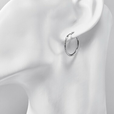 Серебряные классические серьги Кольца / Конго / Круглые с алмазной гранью, родий, 2 см