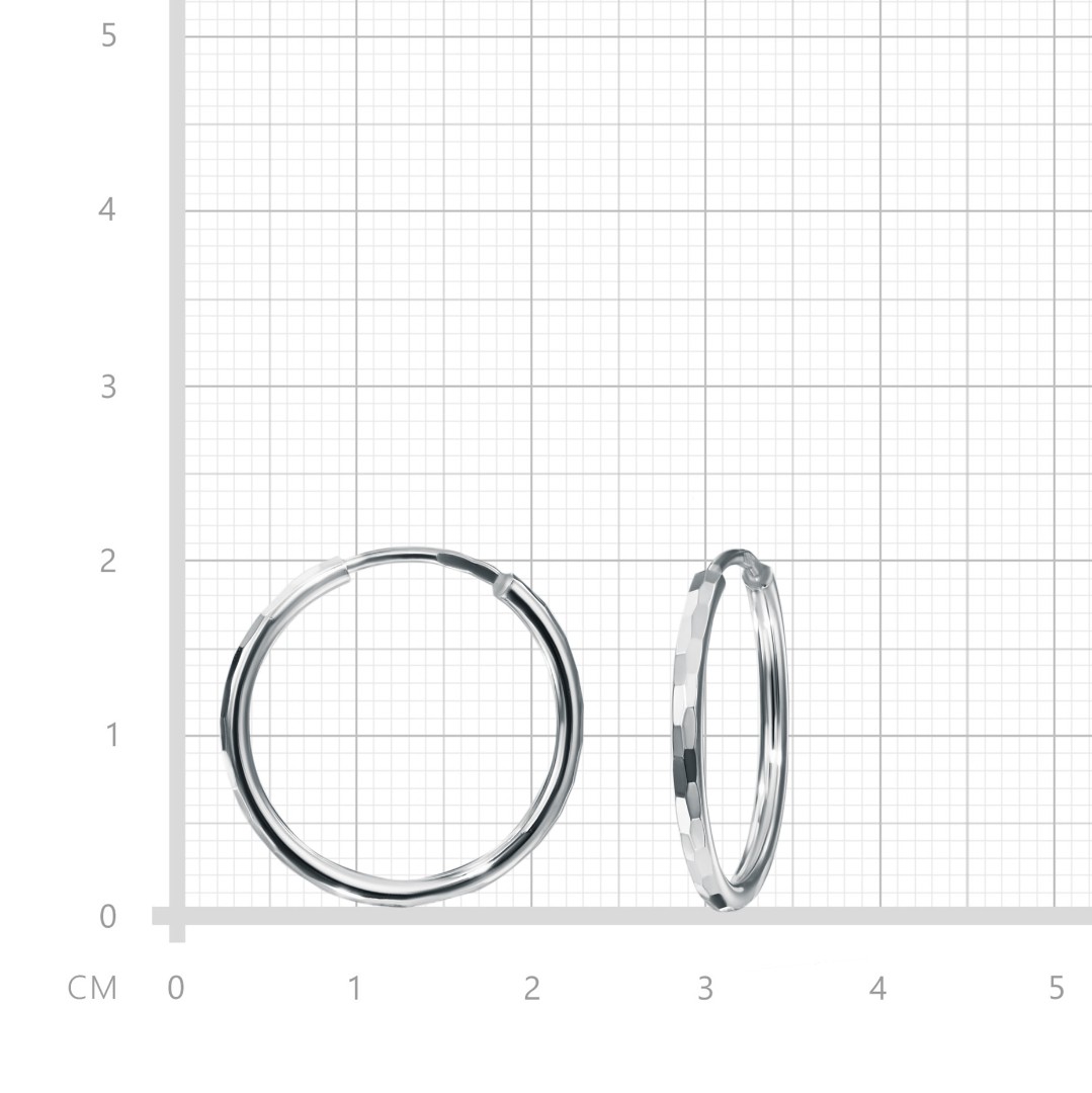 Серебряные классические серьги Кольца / Конго / Круглые с алмазной гранью, родий, 2 см Серьги,Серебро,с вставкой Без вставок,с замком Кольцо,Конго,РОССИЯ