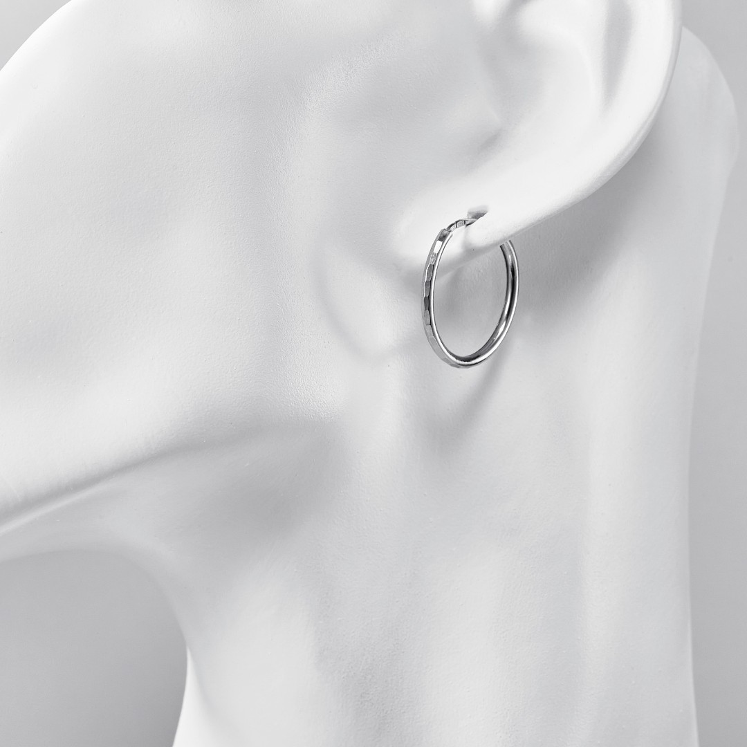 Серебряные классические серьги Кольца / Конго / Круглые с алмазной гранью, родий, 2 см Серьги,Серебро,с вставкой Без вставок,с замком Кольцо,Конго,РОССИЯ