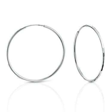 Серебряные классические серьги Кольца / Конго / Круглые с алмазной гранью, родий, 4 см