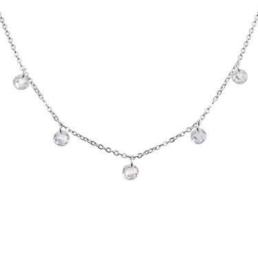 Серебряное женское утонченное колье с белыми фианитами, в родии