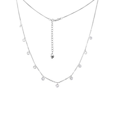 Серебряное женское утонченное колье с белыми фианитами, в родии
