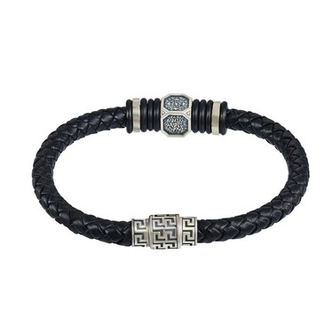 Мужской браслет из кожи с серебряной иконой Божьей Матери, на магнитном замке, ширина 0,9 см