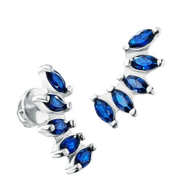 Серебряные серьги / Пусеты / Гвоздики с синими фианитами, родий