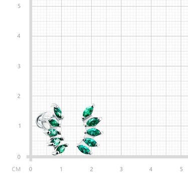Серебряные серьги / Пусеты / Гвоздики с зелеными фианитами, родий