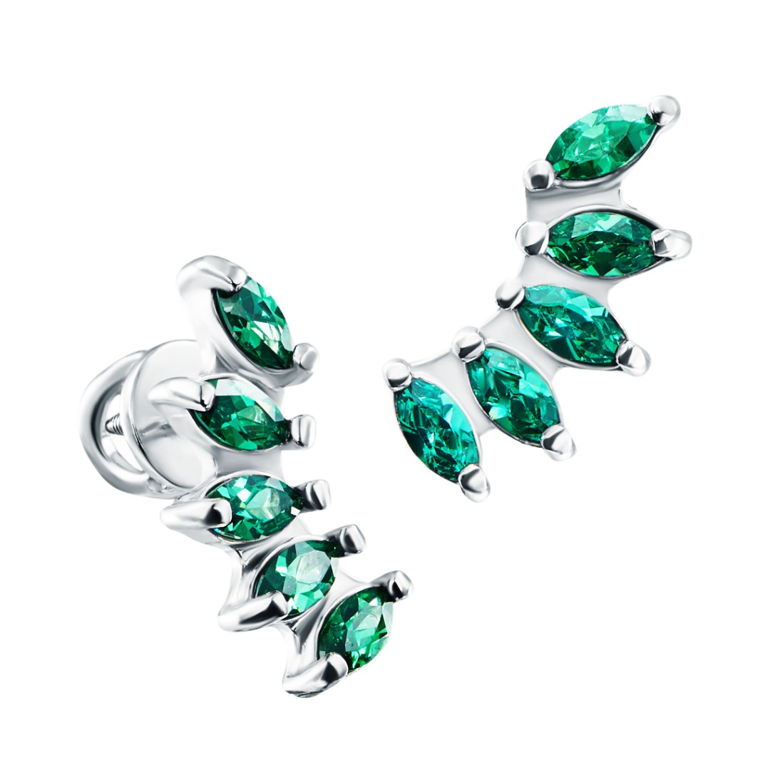 Серьги,Серьги Пусеты,Серьги Гвоздики,Серебро,с вставкой Фианит Зеленая цвета,с замком Пусет,Винтовой,Штыревой,Штифтовой,РОССИЯ