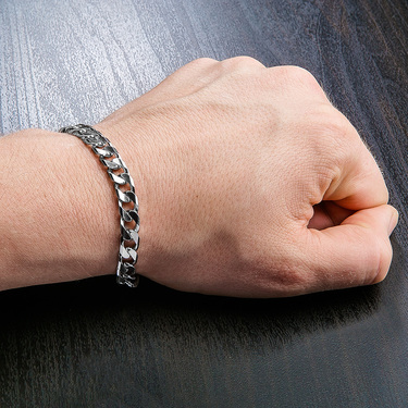Серебряный мужской браслет, плетение Панцирное, покрытие родием, ширина 7 мм