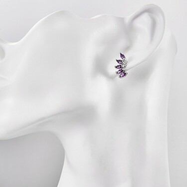 Серебряные серьги / Пусеты / Гвоздики с фиолетовыми фианитами, родий