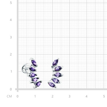 Серебряные серьги / Пусеты / Гвоздики с фиолетовыми фианитами, родий