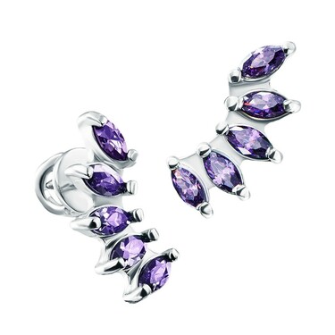 Серебряные серьги / Пусеты / Гвоздики с фиолетовыми фианитами, родий