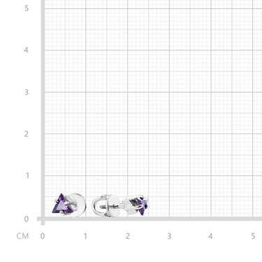 Серебряные серьги / Пусеты / Гвоздики с фиолетовым фианитом, огранка треугольник, родий