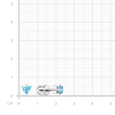 Серебряные серьги / Пусеты / Гвоздики с голубым фианитом, огранка треугольник, родий
