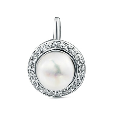 Серебряная подвеска с жемчугом и фианитами, родий