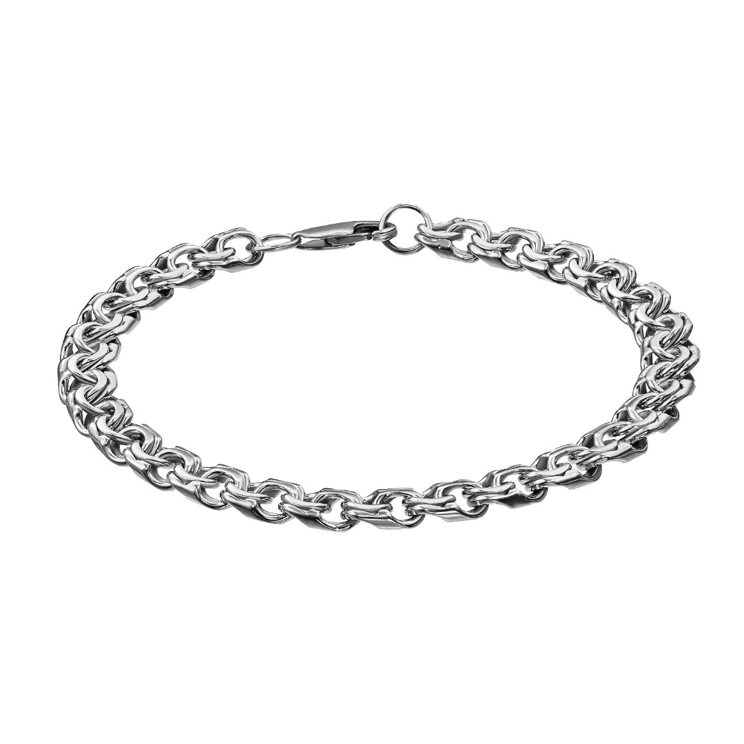 Серебряный мужской браслет, плетение Бисмарк, покрытие родий, ширина 7,1 мм Браслет на руку,Серебро,с вставкой Без вставок,с замком Карабинный,РОССИЯ