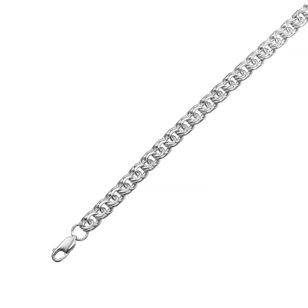 Серебряный мужской браслет, плетение Бисмарк, покрытие родий, ширина 7,1 мм Браслет на руку,Серебро,с вставкой Без вставок,с замком Карабинный,РОССИЯ