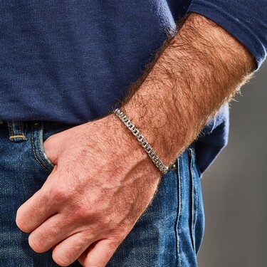 Серебряный мужской браслет, плетение Бисмарк, покрытие родий, ширина 6,5 мм