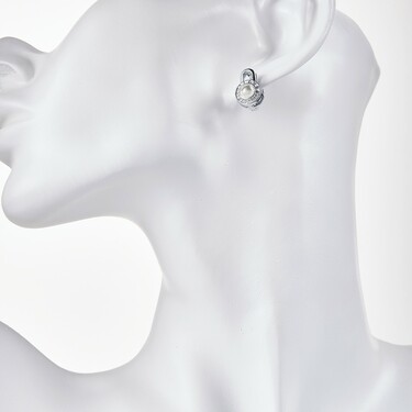 Cеребряные серьги Love / Любовь на замке, с цирконием,стеклом и проекцией внутри, родирование