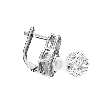 Cеребряные серьги Love / Любовь на замке, с цирконием,стеклом и проекцией внутри, родирование