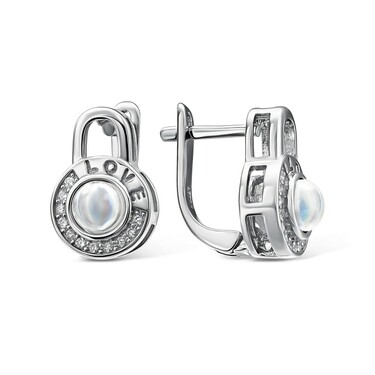 Cеребряные серьги Love / Любовь на замке, с цирконием,стеклом и проекцией внутри, родирование