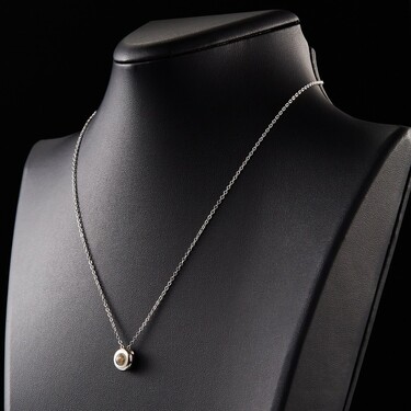 Серебряное колье с круглой подвеской с проекцией под стеклом, родий