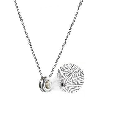 Серебряное колье с круглой подвеской с проекцией под стеклом, родий