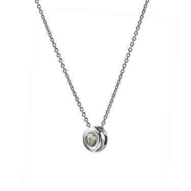 Серебряное колье с круглой подвеской с проекцией под стеклом, родий