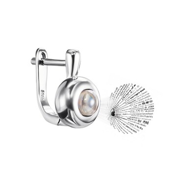 Серебряные серьги со стеклом с проекцией внутри, родий