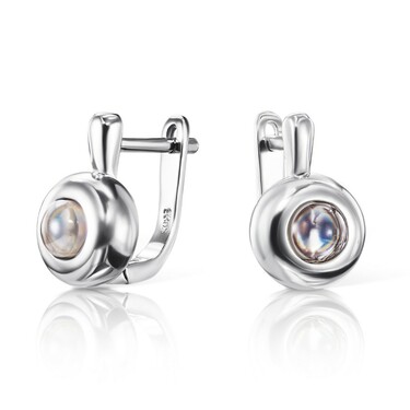 Серебряные серьги со стеклом с проекцией внутри, родий