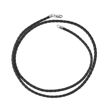 Ювелирный шнурок Гайтан черный, Натуральная плетеная кожа 3,3 мм с серебряным замком, Родирование