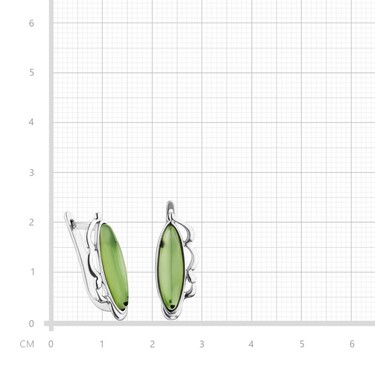 Серебряные серьги с нефритом, покрытие белый родий