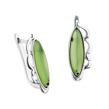 Серебряные серьги с нефритом, покрытие белый родий