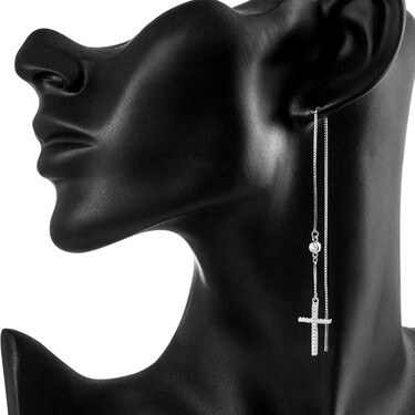 Cеребряные длинные серьги-протяжки 