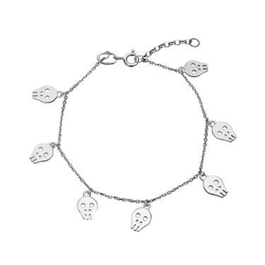 Серебряный женский браслет с подвесками-черепами, родий