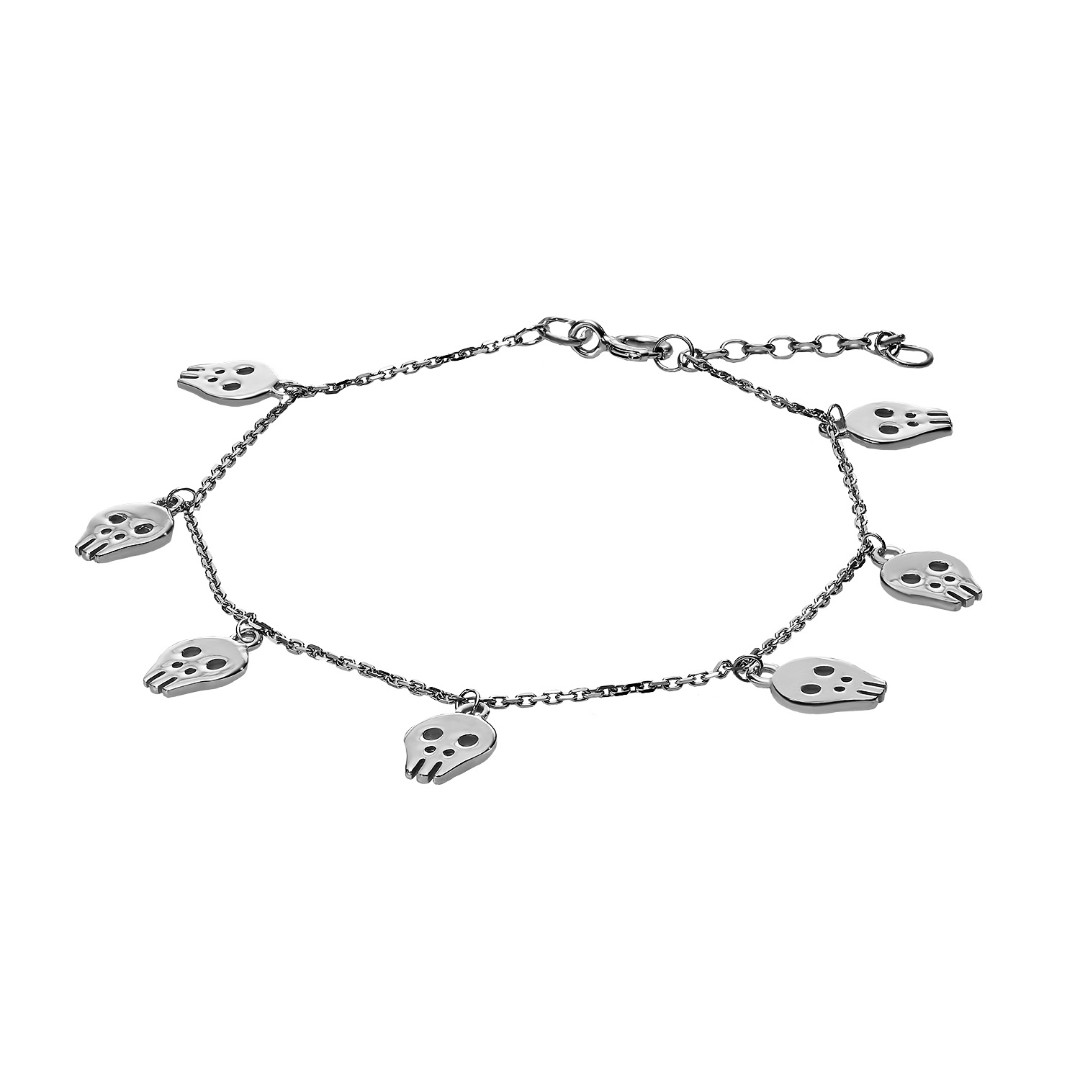 Серебряный женский браслет с подвесками-черепами, родий - купить вЮвелирном магазине Silveroff