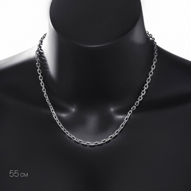 Серебряная мужская цепь, плетение Якорное с гранью, родий, ширина  0,47 см