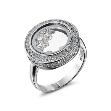 Серебряное женское кольцо c Дорожкой из цирконов под стеклом, родий