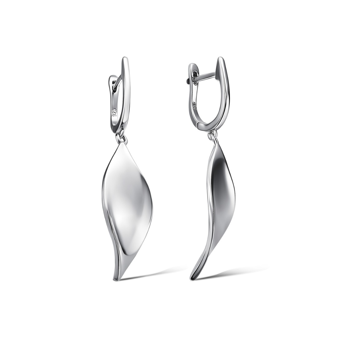 Серебряные серьги, родий Серьги,Серебро,с вставкой Без вставок,с замком Английский,ИТАЛИЯ