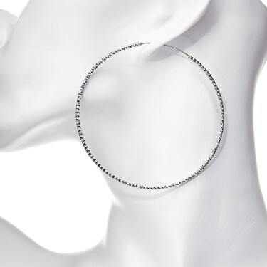 Серебряные классические серьги Кольца / Конго / Круглые с алмазной гранью, родий, 7 см