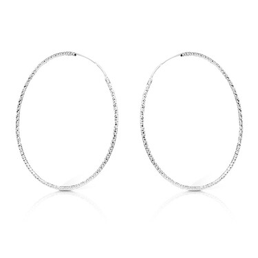 Серебряные классические серьги Кольца / Конго / Круглые с алмазной гранью, родий, 7 см