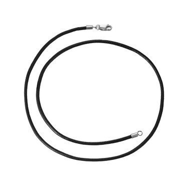 Ювелирный шнурок Гайтан черный, Натуральная кожа 1,7 мм с серебряным замком, Родирование
